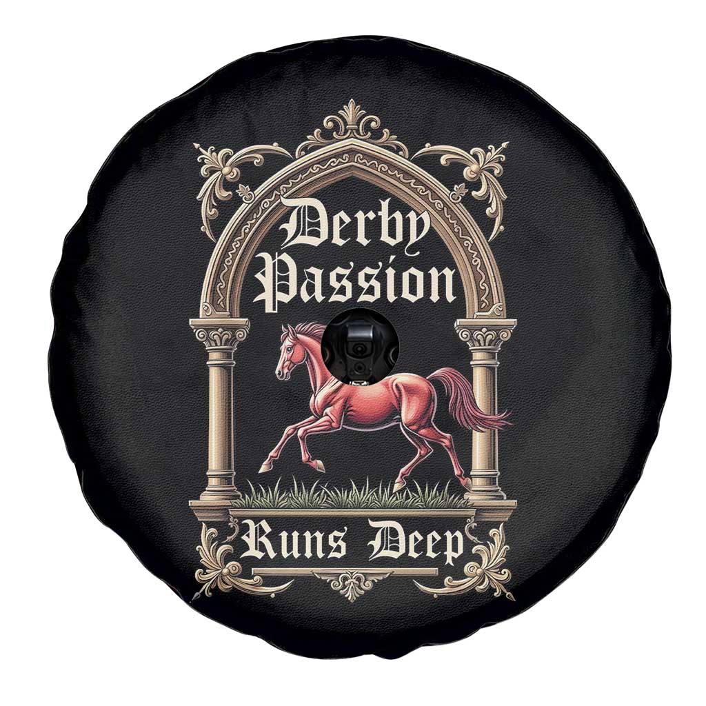 Derby Passion Runs Deep Elegant Horse Racing Spare Tire Cover Vintage Gothic Arch Equestrian Thoroughbred Lover TS02 Print Your Wear