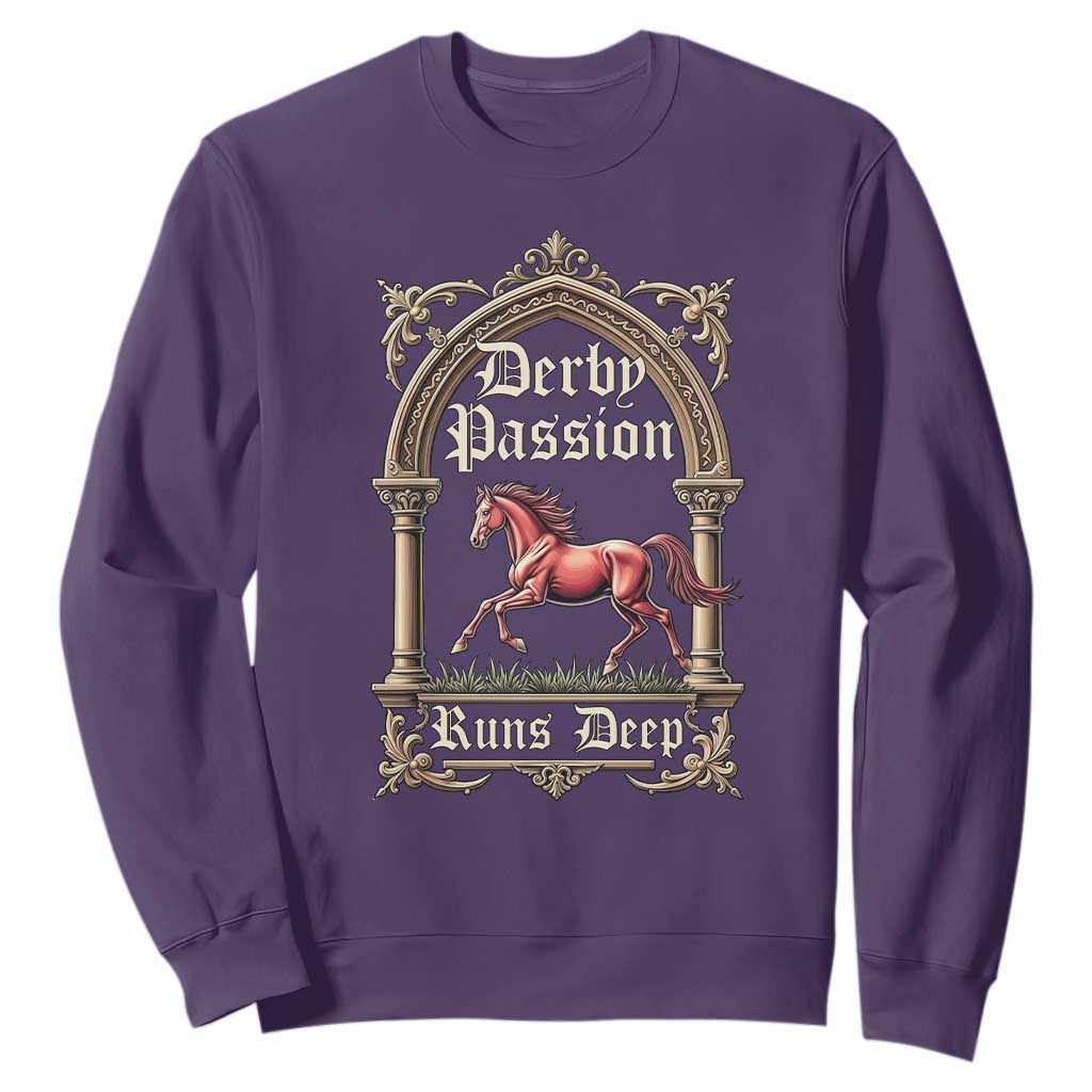 Derby Passion Runs Deep Elegant Horse Racing Sweatshirt Vintage Gothic Arch Equestrian Thoroughbred Lover TS02 Purple Print Your Wear