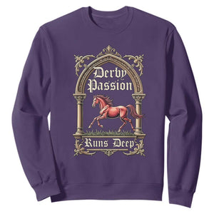 Derby Passion Runs Deep Elegant Horse Racing Sweatshirt Vintage Gothic Arch Equestrian Thoroughbred Lover TS02 Purple Print Your Wear