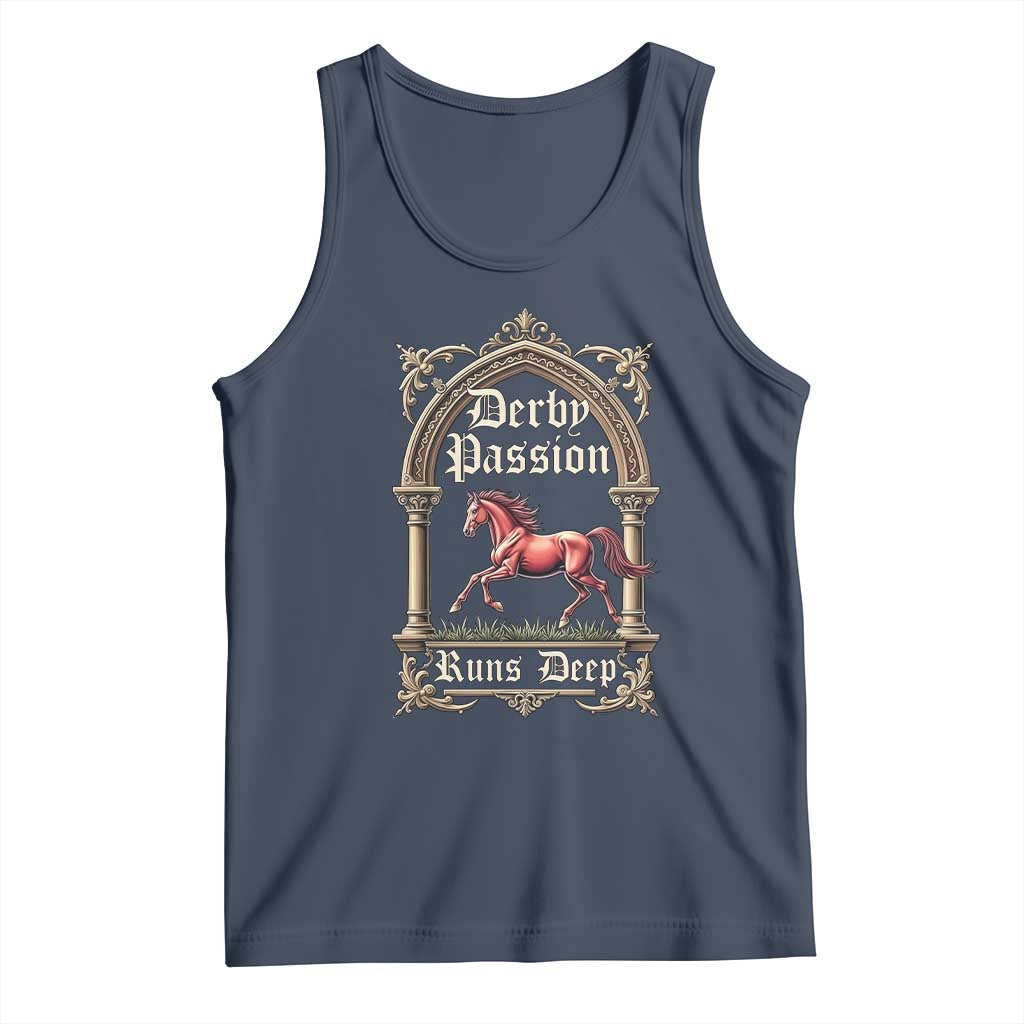 Derby Passion Runs Deep Elegant Horse Racing Tank Top Vintage Gothic Arch Equestrian Thoroughbred Lover TS02 Navy Print Your Wear