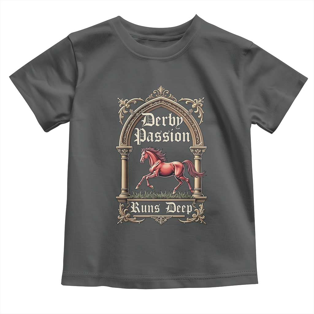 Derby Passion Runs Deep Elegant Horse Racing Toddler T Shirt Vintage Gothic Arch Equestrian Thoroughbred Lover TS02 Dark Heather Print Your Wear