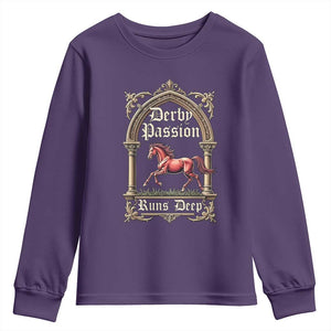 Derby Passion Runs Deep Elegant Horse Racing Youth Sweatshirt Vintage Gothic Arch Equestrian Thoroughbred Lover TS02 Purple Print Your Wear