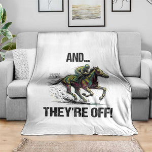 And They’re Off Colorful Horse Racing Sketch Throw Blanket Jockey and Thoroughbred Sprinting Race Day TS02 Print Your Wear