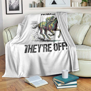 And They’re Off Colorful Horse Racing Sketch Throw Blanket Jockey and Thoroughbred Sprinting Race Day TS02 Print Your Wear