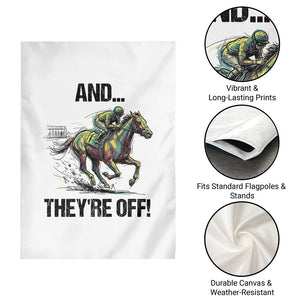 And They’re Off Colorful Horse Racing Sketch Garden Flag Jockey and Thoroughbred Sprinting Race Day TS02 Print Your Wear