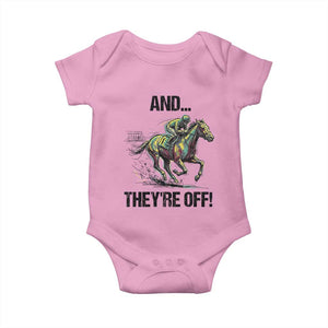 And They’re Off Colorful Horse Racing Sketch Baby Onesie Jockey and Thoroughbred Sprinting Race Day TS02 Light Pink Print Your Wear
