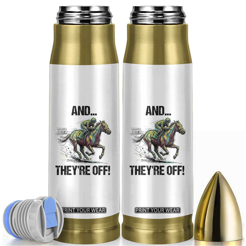 And They’re Off Colorful Horse Racing Sketch Bullet Tumbler Jockey and Thoroughbred Sprinting Race Day TS02 White Print Your Wear