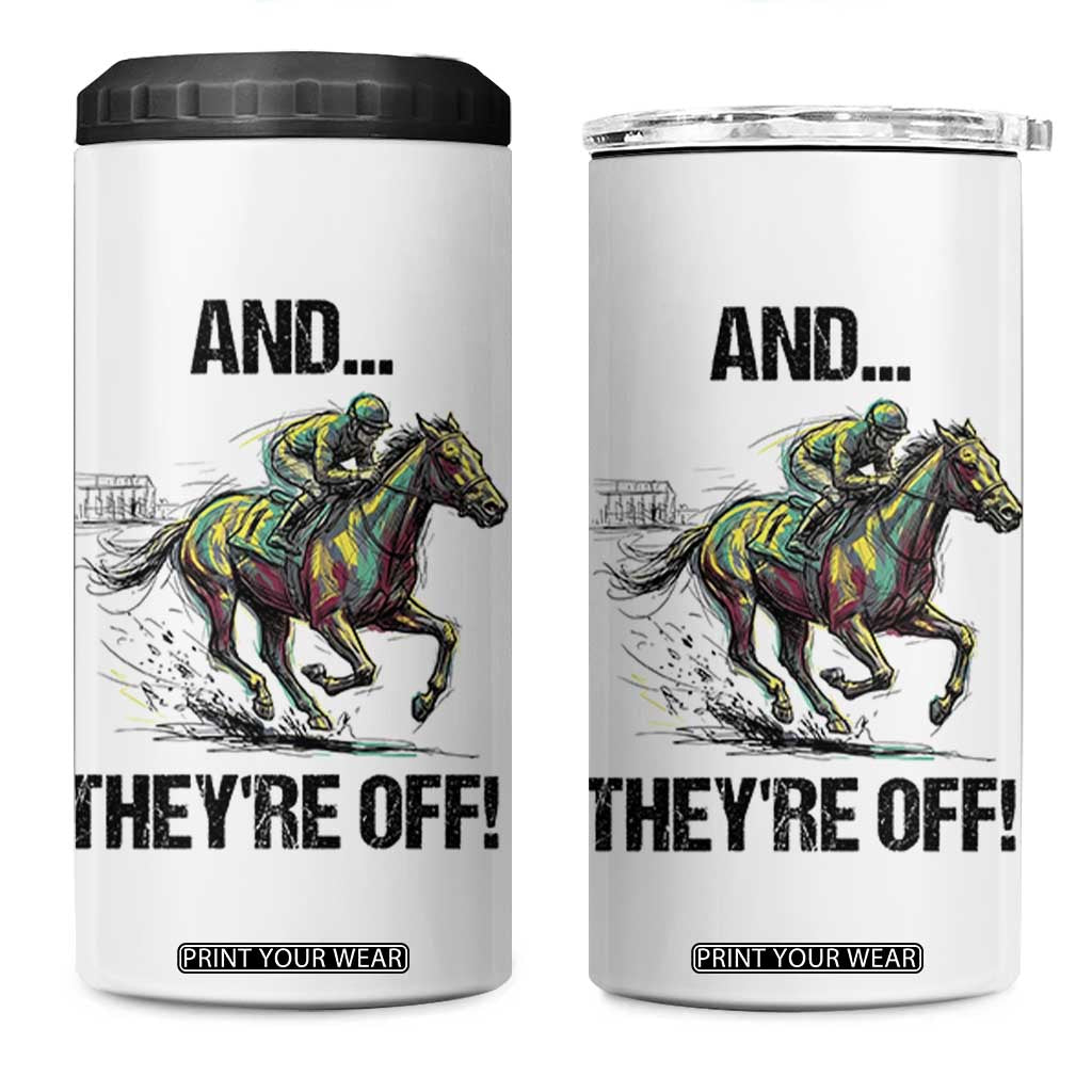 And They’re Off Colorful Horse Racing Sketch 4 in 1 Can Cooler Tumbler Jockey and Thoroughbred Sprinting Race Day TS02 One Size: 16 oz White Print Your Wear