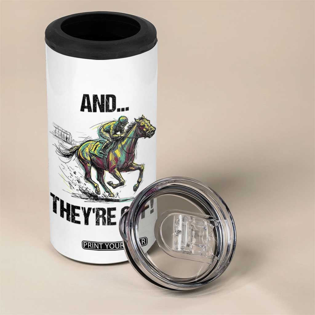 And They’re Off Colorful Horse Racing Sketch 4 in 1 Can Cooler Tumbler Jockey and Thoroughbred Sprinting Race Day TS02 Print Your Wear