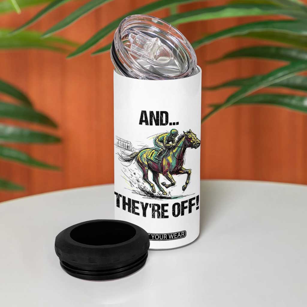 And They’re Off Colorful Horse Racing Sketch 4 in 1 Can Cooler Tumbler Jockey and Thoroughbred Sprinting Race Day TS02 Print Your Wear
