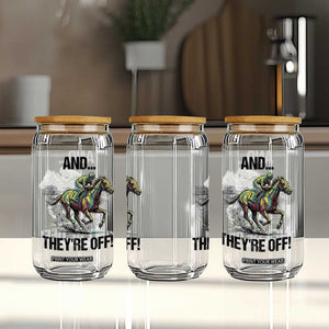 And They’re Off Colorful Horse Racing Sketch Glass Can Jockey and Thoroughbred Sprinting Race Day TS02 Print Your Wear