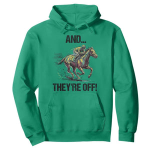 And They’re Off Colorful Horse Racing Sketch Hoodie Jockey and Thoroughbred Sprinting Race Day TS02 Irish Green Print Your Wear
