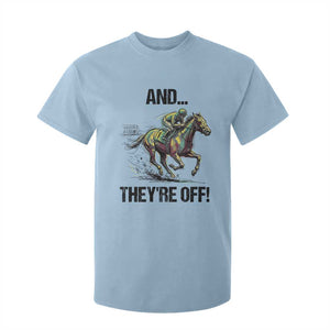 And They’re Off Colorful Horse Racing Sketch T Shirt For Kid Jockey and Thoroughbred Sprinting Race Day TS02 Light Blue Print Your Wear