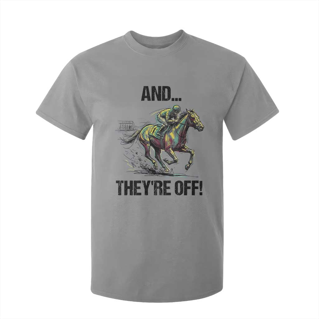 And They’re Off Colorful Horse Racing Sketch T Shirt For Kid Jockey and Thoroughbred Sprinting Race Day TS02 Sport Gray Print Your Wear