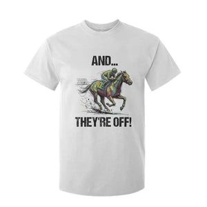 And They’re Off Colorful Horse Racing Sketch T Shirt For Kid Jockey and Thoroughbred Sprinting Race Day TS02 White Print Your Wear