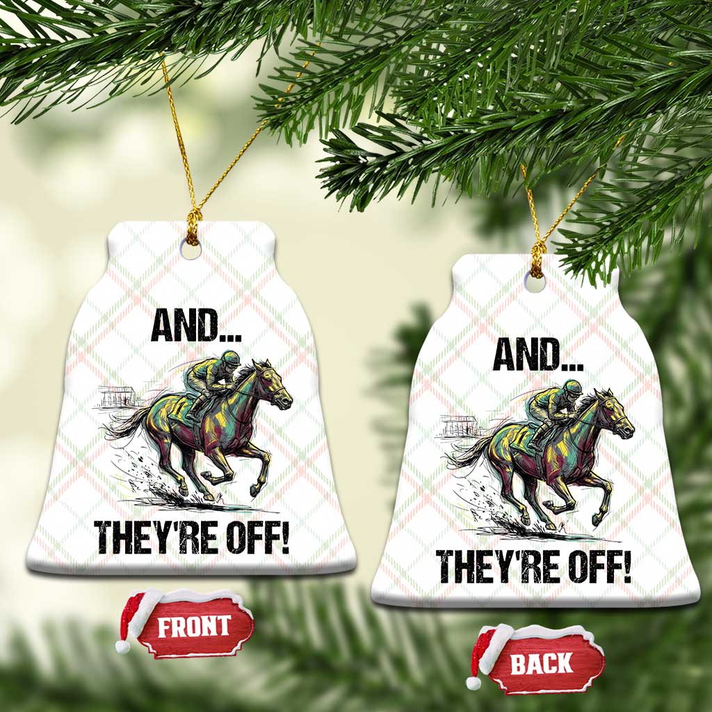 And They’re Off Colorful Horse Racing Sketch Ceramic Ornament Jockey and Thoroughbred Sprinting Race Day TS02 Print Your Wear