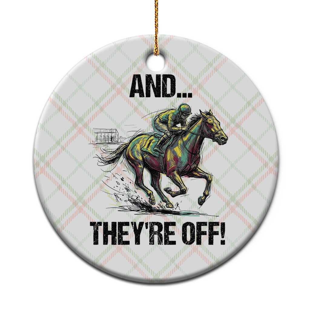 And They’re Off Colorful Horse Racing Sketch Ceramic Ornament Jockey and Thoroughbred Sprinting Race Day TS02 1pc Christmas Plaid Print Your Wear