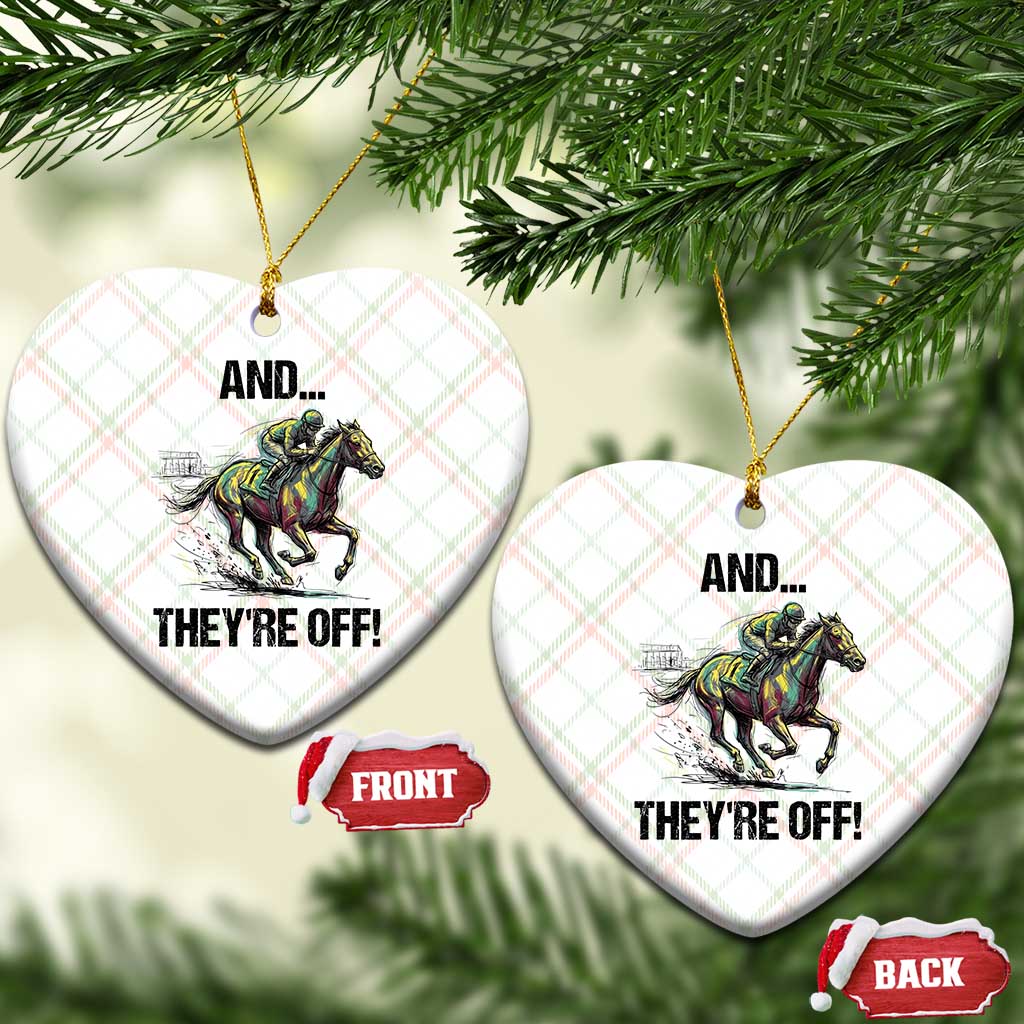 And They’re Off Colorful Horse Racing Sketch Ceramic Ornament Jockey and Thoroughbred Sprinting Race Day TS02 Print Your Wear