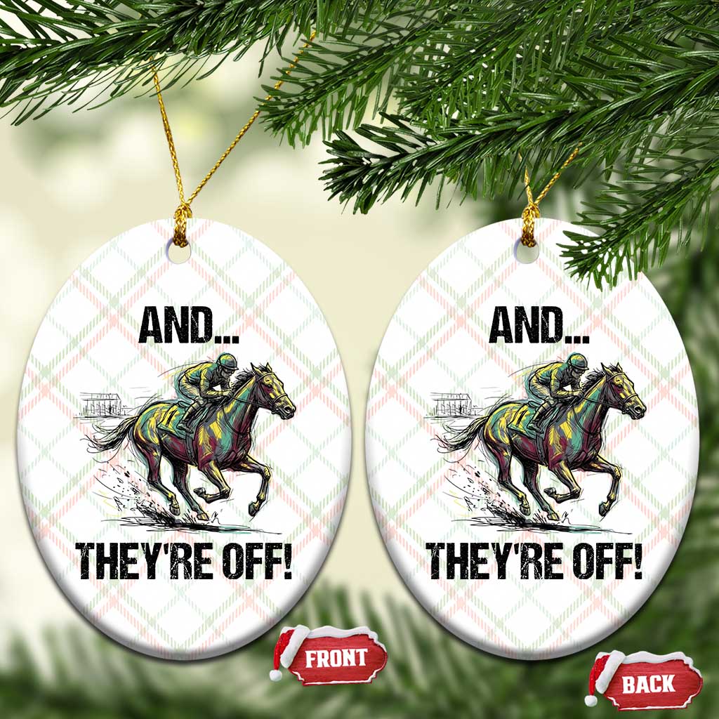 And They’re Off Colorful Horse Racing Sketch Ceramic Ornament Jockey and Thoroughbred Sprinting Race Day TS02 Print Your Wear