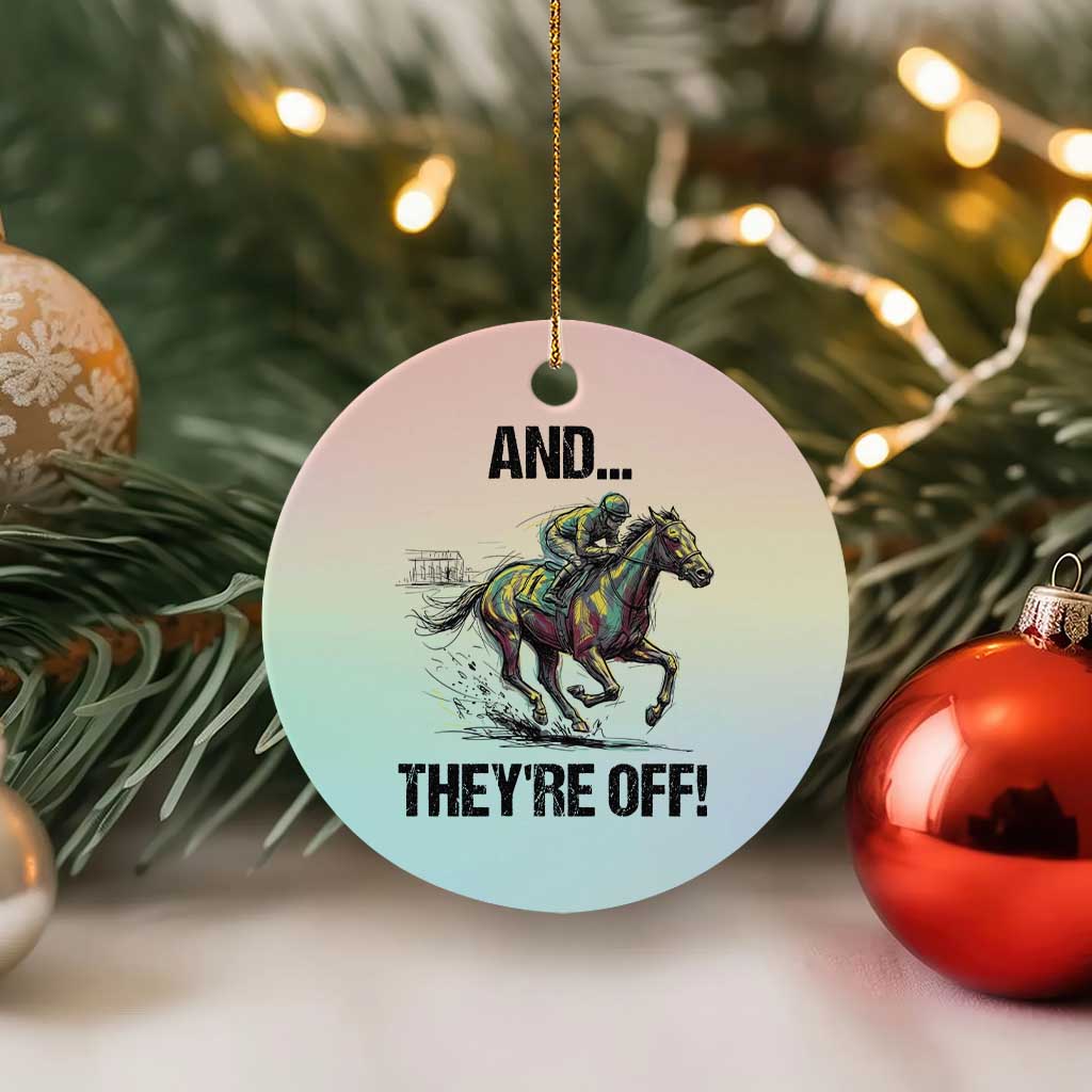 And They’re Off Colorful Horse Racing Sketch Ceramic Ornament Jockey and Thoroughbred Sprinting Race Day TS02 1pc Pastel Print Your Wear