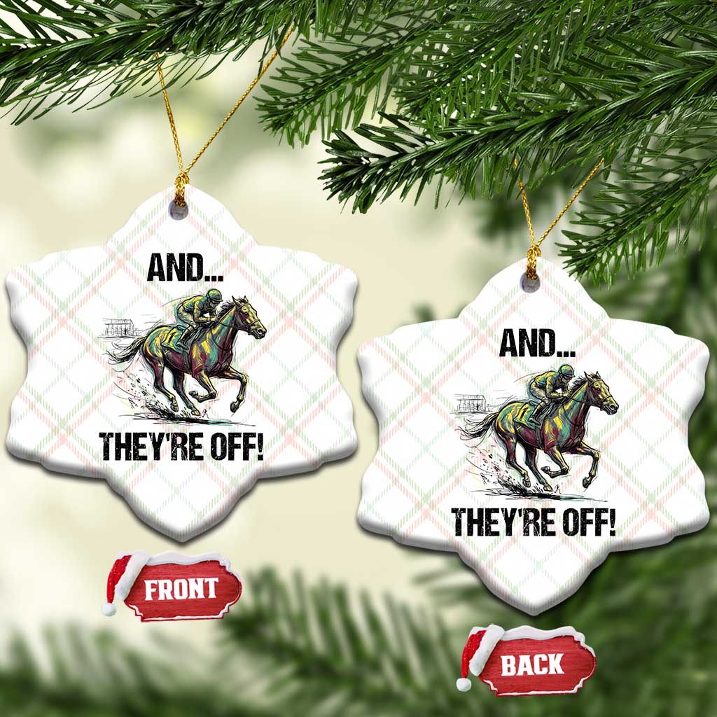 And They’re Off Colorful Horse Racing Sketch Ceramic Ornament Jockey and Thoroughbred Sprinting Race Day TS02 Print Your Wear