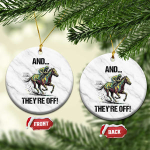 And They’re Off Colorful Horse Racing Sketch Ceramic Ornament Jockey and Thoroughbred Sprinting Race Day TS02 1pc White Marble Print Your Wear