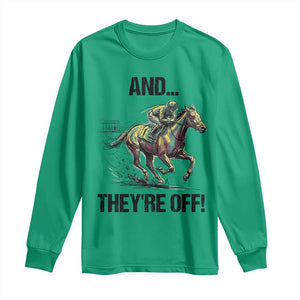 And They’re Off Colorful Horse Racing Sketch Long Sleeve Shirt Jockey and Thoroughbred Sprinting Race Day TS02 Irish Green Print Your Wear
