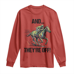 And They’re Off Colorful Horse Racing Sketch Long Sleeve Shirt Jockey and Thoroughbred Sprinting Race Day TS02 Red Print Your Wear