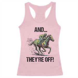 And They’re Off Colorful Horse Racing Sketch Racerback Tank Top Jockey and Thoroughbred Sprinting Race Day TS02 Light Pink Print Your Wear