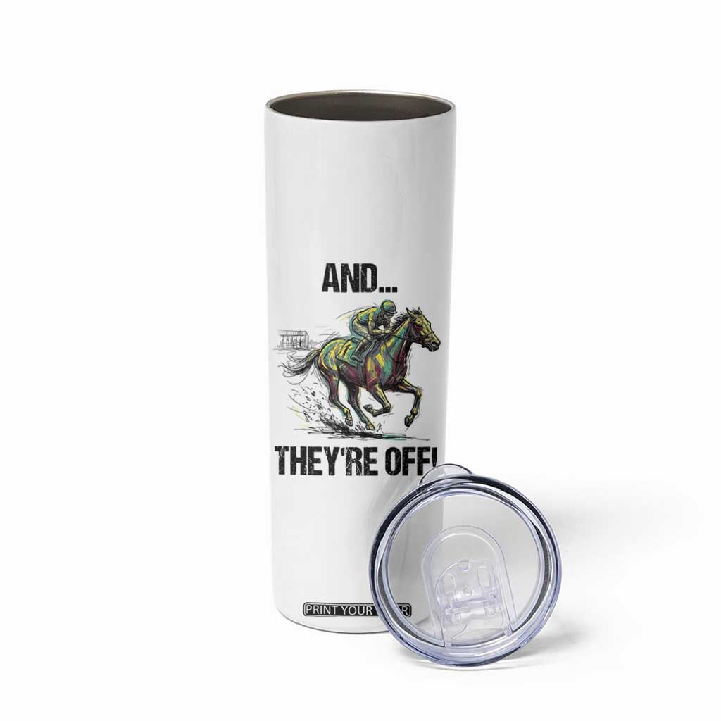 And They’re Off Colorful Horse Racing Sketch Skinny Tumbler Jockey and Thoroughbred Sprinting Race Day TS02 Print Your Wear