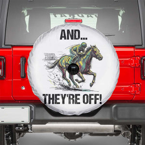 And They’re Off Colorful Horse Racing Sketch Spare Tire Cover Jockey and Thoroughbred Sprinting Race Day TS02 White Print Your Wear