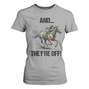 And They’re Off Colorful Horse Racing Sketch T Shirt For Women Jockey and Thoroughbred Sprinting Race Day TS02 Sport Gray Print Your Wear