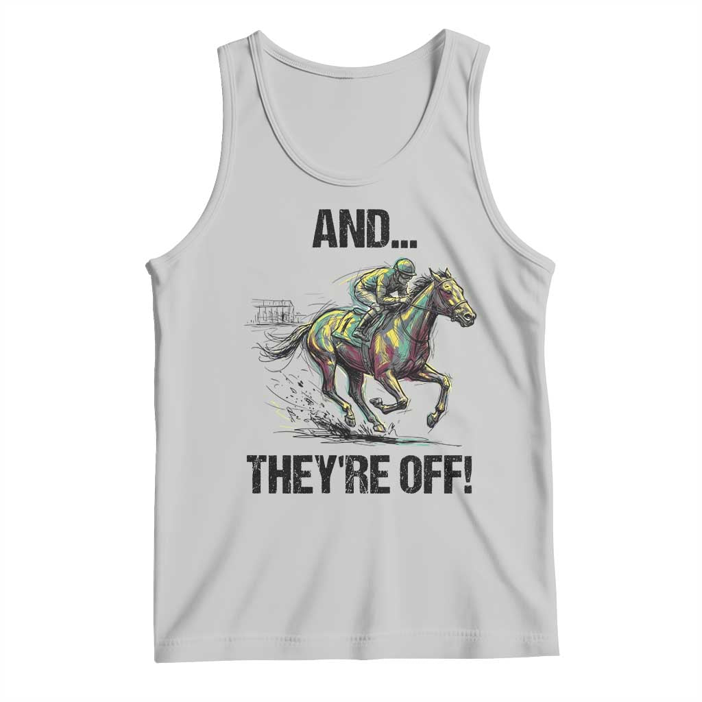 And They’re Off Colorful Horse Racing Sketch Tank Top Jockey and Thoroughbred Sprinting Race Day TS02 Ash Print Your Wear