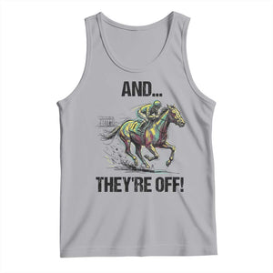 And They’re Off Colorful Horse Racing Sketch Tank Top Jockey and Thoroughbred Sprinting Race Day TS02 Athletic Heather Print Your Wear