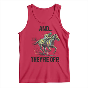And They’re Off Colorful Horse Racing Sketch Tank Top Jockey and Thoroughbred Sprinting Race Day TS02 Red Print Your Wear