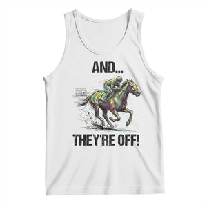 And They’re Off Colorful Horse Racing Sketch Tank Top Jockey and Thoroughbred Sprinting Race Day TS02 White Print Your Wear