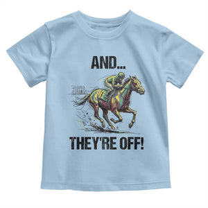 And They’re Off Colorful Horse Racing Sketch Toddler T Shirt Jockey and Thoroughbred Sprinting Race Day TS02 Light Blue Print Your Wear