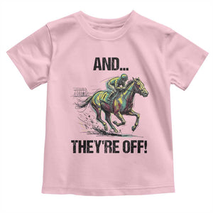 And They’re Off Colorful Horse Racing Sketch Toddler T Shirt Jockey and Thoroughbred Sprinting Race Day TS02 Light Pink Print Your Wear