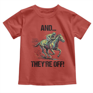 And They’re Off Colorful Horse Racing Sketch Toddler T Shirt Jockey and Thoroughbred Sprinting Race Day TS02 Red Print Your Wear