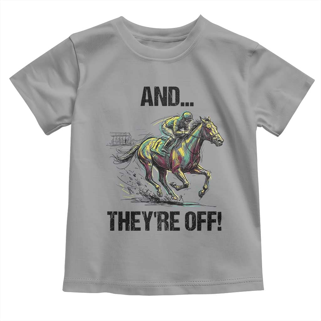 And They’re Off Colorful Horse Racing Sketch Toddler T Shirt Jockey and Thoroughbred Sprinting Race Day TS02 Sport Gray Print Your Wear