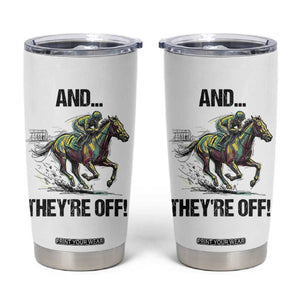 And They’re Off Colorful Horse Racing Sketch Tumbler Cup Jockey and Thoroughbred Sprinting Race Day TS02 White Print Your Wear
