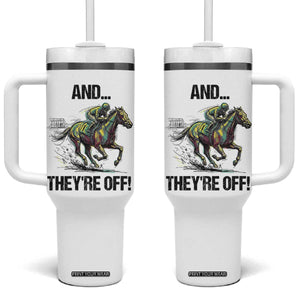 And They’re Off Colorful Horse Racing Sketch Tumbler With Handle Jockey and Thoroughbred Sprinting Race Day TS02 One Size: 40 oz White Print Your Wear