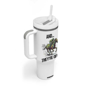 And They’re Off Colorful Horse Racing Sketch Tumbler With Handle Jockey and Thoroughbred Sprinting Race Day TS02 Print Your Wear
