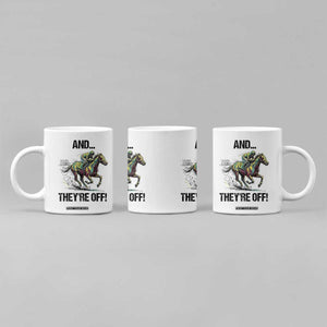 And They’re Off Colorful Horse Racing Sketch Coffee Mug Jockey and Thoroughbred Sprinting Race Day TS02 Print Your Wear
