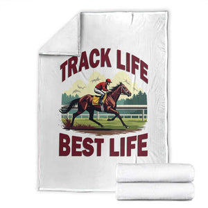 Track Life Best Life Horse Racing Enthusiast Throw Blanket Retro Jockey and Racehorse Trackside Southern Equestrian TS02 White Print Your Wear