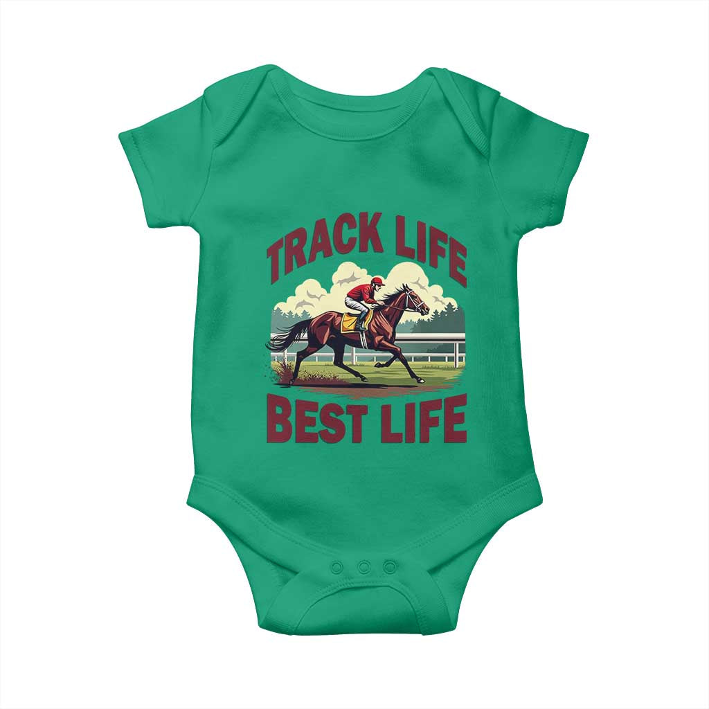 Track Life Best Life Horse Racing Enthusiast Baby Onesie Retro Jockey and Racehorse Trackside Southern Equestrian TS02 Irish Green Print Your Wear