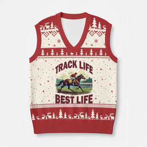 Track Life Best Life Horse Racing Enthusiast V-Neck Knit Sweater Vest Retro Jockey and Racehorse Trackside Southern Equestrian TS02 Beige Red Print Your Wear
