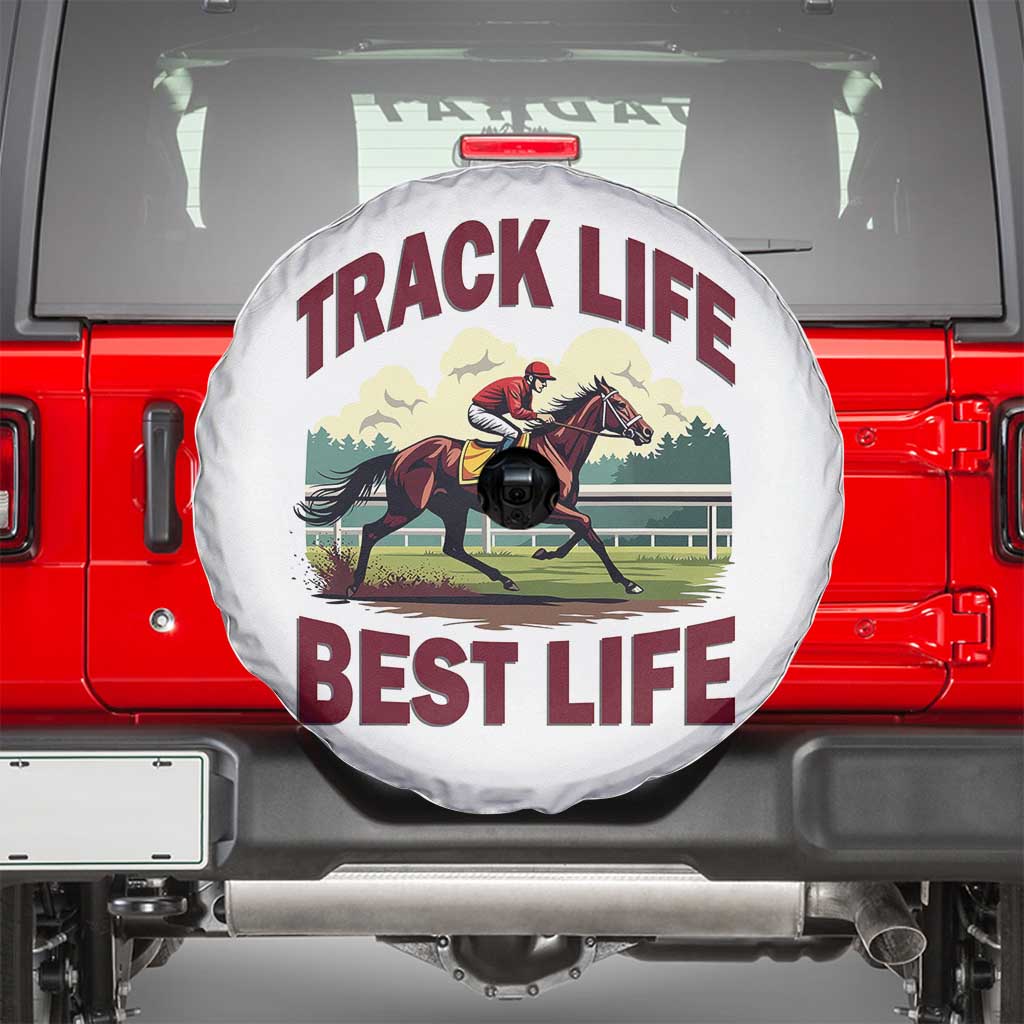 Track Life Best Life Horse Racing Enthusiast Spare Tire Cover Retro Jockey and Racehorse Trackside Southern Equestrian TS02 White Print Your Wear