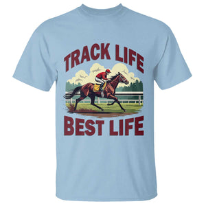 Track Life Best Life Horse Racing Enthusiast T Shirt Retro Jockey and Racehorse Trackside Southern Equestrian TS02 Light Blue Print Your Wear