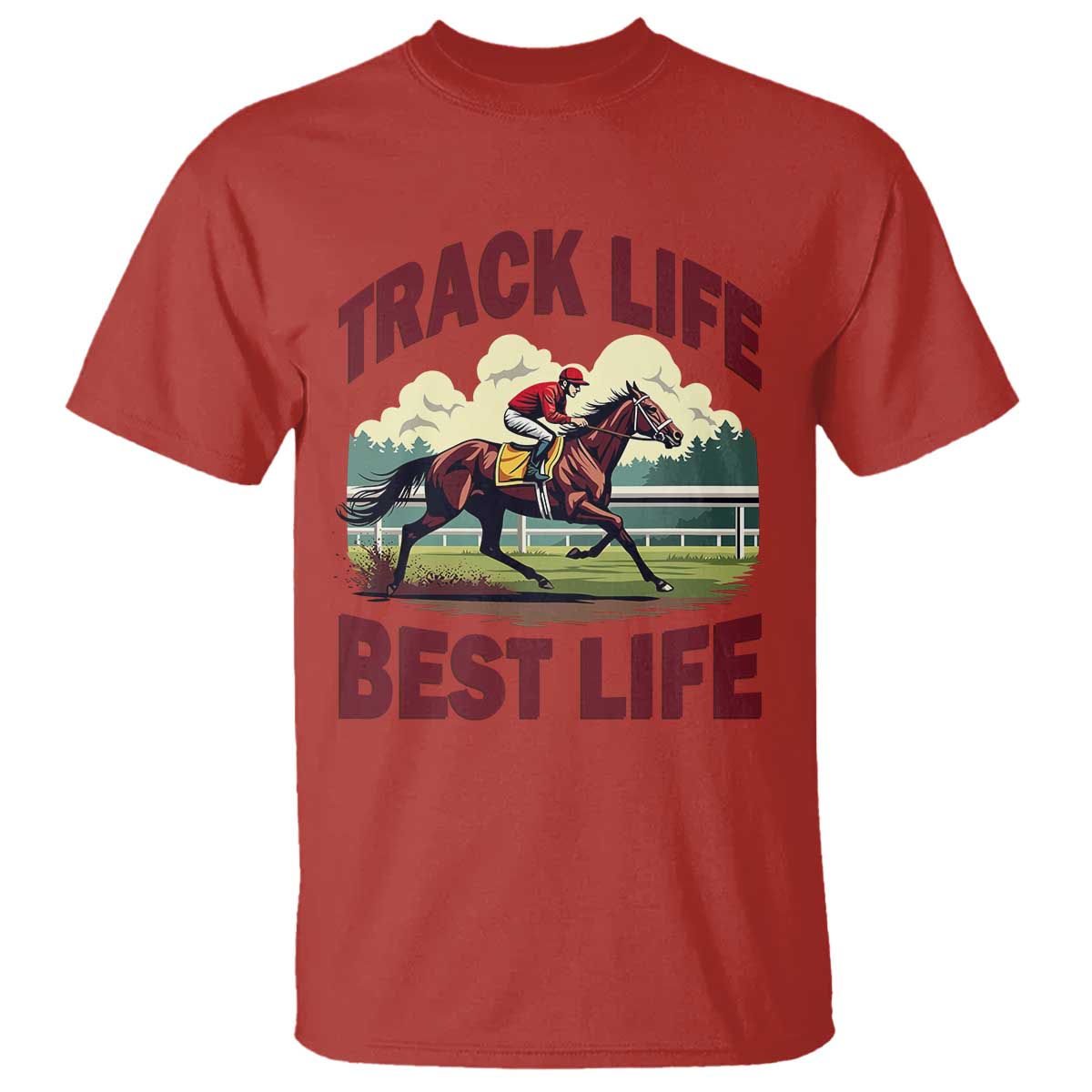 Track Life Best Life Horse Racing Enthusiast T Shirt Retro Jockey and Racehorse Trackside Southern Equestrian TS02 Red Print Your Wear